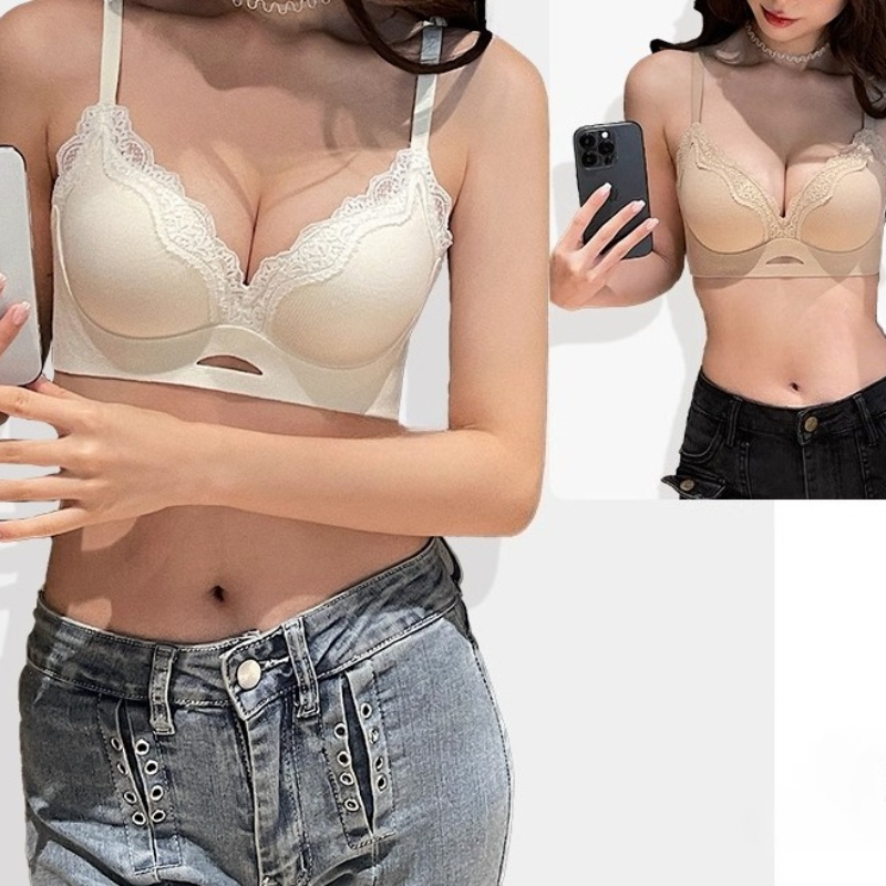 T Shirt Bra Seamless - 우아한 무광 레이스 브라렛 AB컵, 무선