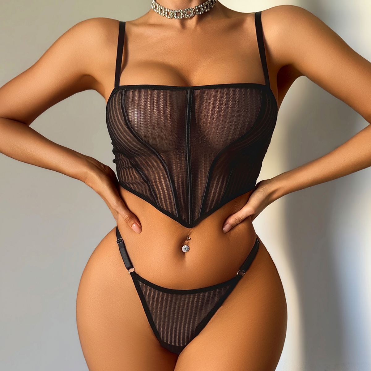 2026 유럽 및 미국 패션 세로 스트라이프 불규칙 투 - Sheer Mesh Bra 리뷰 및 가격