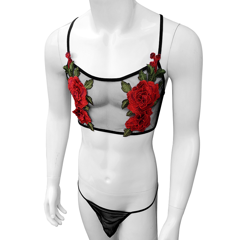 섹시한 자수 남성 시스루 쉬어 메쉬 레이스 란제리 세트 - Sheer Mesh Bra 리뷰 및 가격