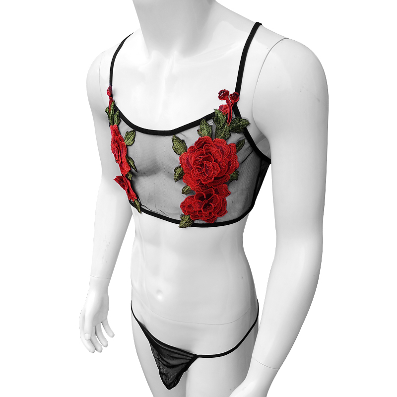 섹시한 자수 남성 시스루 쉬어 메쉬 레이스 란제리 세트 - Sheer Mesh Bra 리뷰 및 가격